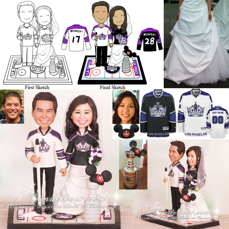 Los Angeles Kings Hockey Wedding Cake Toppers With Stanley Cup